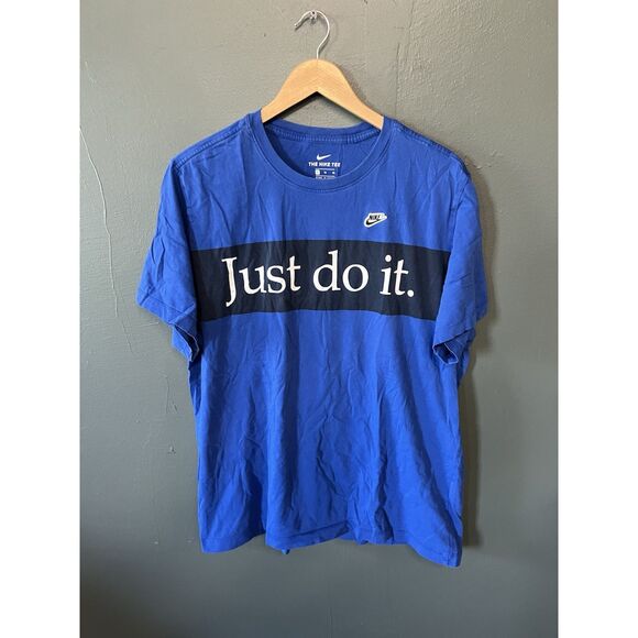 Nike Mens Blue Short Sleeve Just Do It Graphic T-shirt Size XL Dri-Fit - Picture 1 of 3